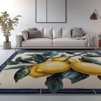 Area Rugs 3 x 5 ft Washable Non Slip, Low Pile Lightweight Soft Print Rug Ceramic Style, Lemon for Entryway Kitchen Foyer Playroom Yellow, Blue Easy Clean