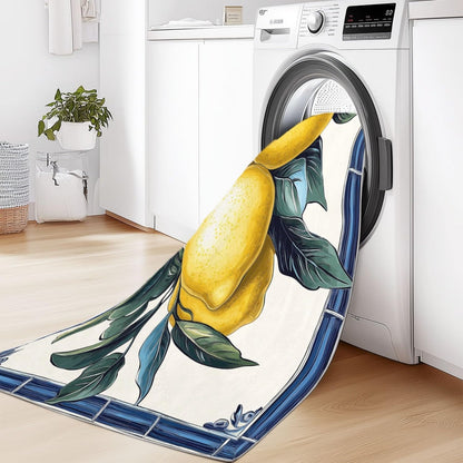 Area Rugs 3 x 5 ft Washable Non Slip, Low Pile Lightweight Soft Print Rug Ceramic Style, Lemon for Entryway Kitchen Foyer Playroom Yellow, Blue Easy Clean