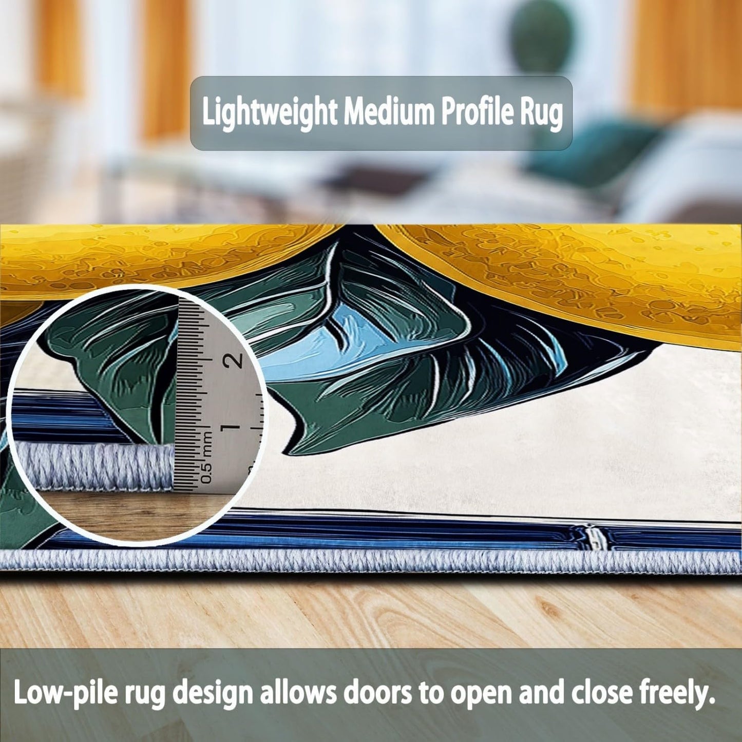 Area Rugs 3 x 5 ft Washable Non Slip, Low Pile Lightweight Soft Print Rug Ceramic Style, Lemon for Entryway Kitchen Foyer Playroom Yellow, Blue Easy Clean