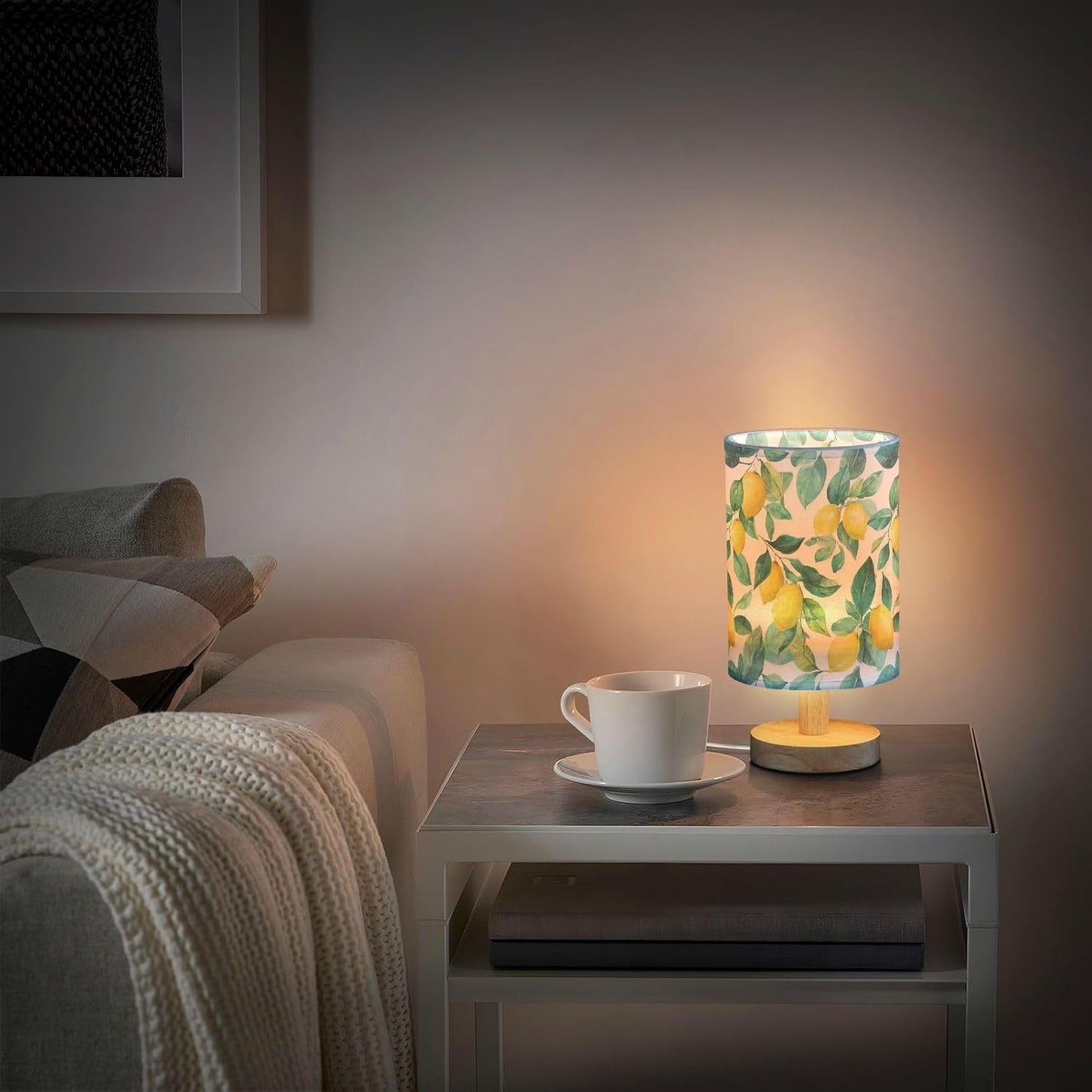 Bedside Table Lamp Lemon Yellow Citrus Fruits (40) Kids Nightstand Lamp Night Light Fabric Shade for Bedroom Living Room Home Office