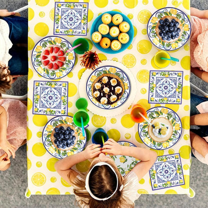 50 Pcs Lemon Plates and Napkins Party Supplies Blue Tiles Mediterranean Party Decor Disposable Tableware Sets for Summer Birthday Baby Shower Party Decorations Supplies for 25 Guests