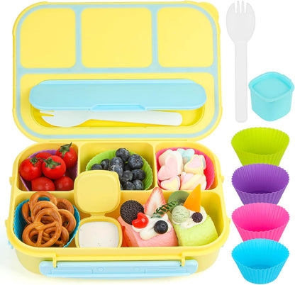 Bento Lunch Box for Adults/Kids/Students - 1300ML 4-Compartment Container (Yellow)