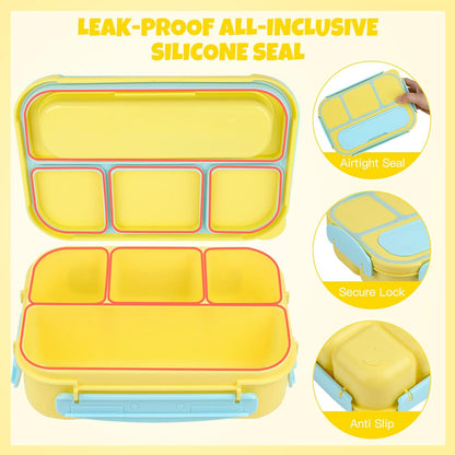 Bento Lunch Box for Adults/Kids/Students - 1300ML 4-Compartment Container (Yellow)