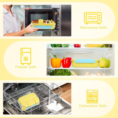 Bento Lunch Box for Adults/Kids/Students - 1300ML 4-Compartment Container (Yellow)