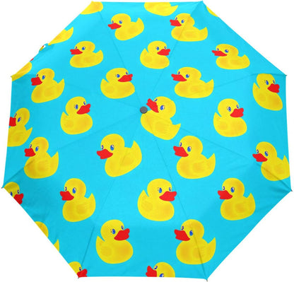 Yellow Duck Sky Blue Travel Collapsible Umbrella Compact, Automatic Sturdy, Aesthetic Umbrella for Rain & Sun, 42.5x24inch