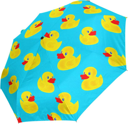 Yellow Duck Sky Blue Travel Collapsible Umbrella Compact, Automatic Sturdy, Aesthetic Umbrella for Rain & Sun, 42.5x24inch