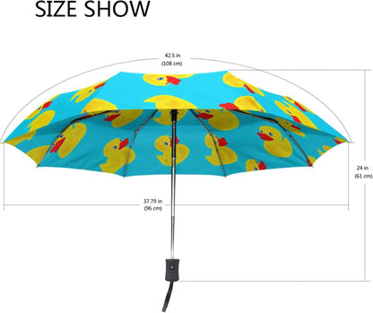 Yellow Duck Sky Blue Travel Collapsible Umbrella Compact, Automatic Sturdy, Aesthetic Umbrella for Rain & Sun, 42.5x24inch