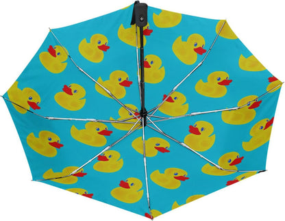 Yellow Duck Sky Blue Travel Collapsible Umbrella Compact, Automatic Sturdy, Aesthetic Umbrella for Rain & Sun, 42.5x24inch
