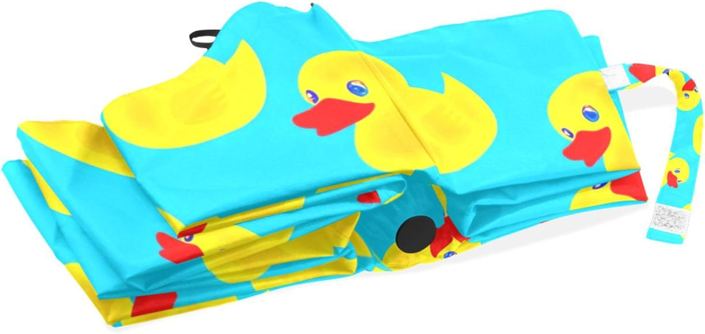 Yellow Duck Sky Blue Travel Collapsible Umbrella Compact, Automatic Sturdy, Aesthetic Umbrella for Rain & Sun, 42.5x24inch