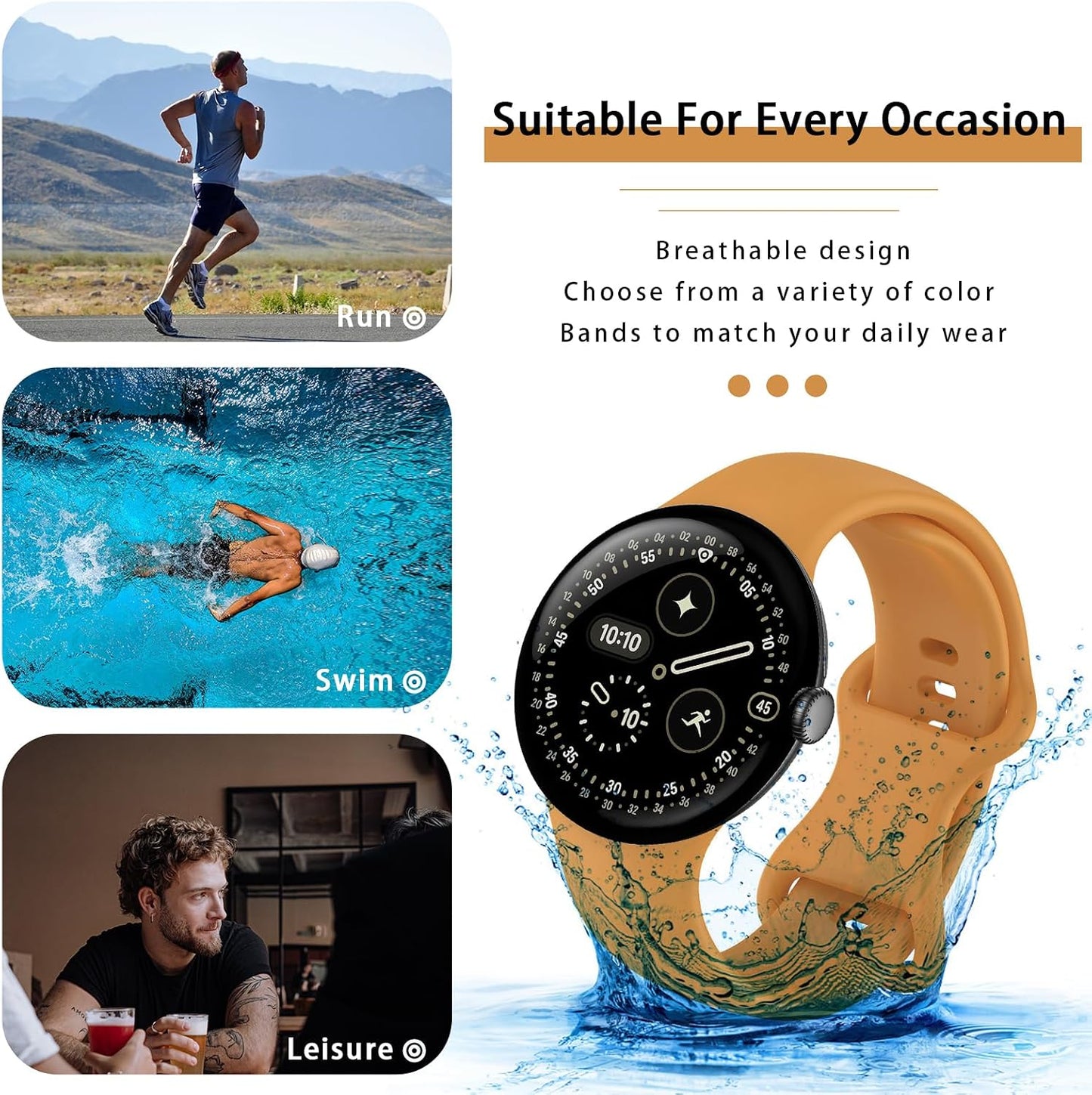 Band Compatible with Google Pixel Watch 1/2/3/4, Soft Silicone Sport Replacement Straps Bracelet for Google Pixel Watch