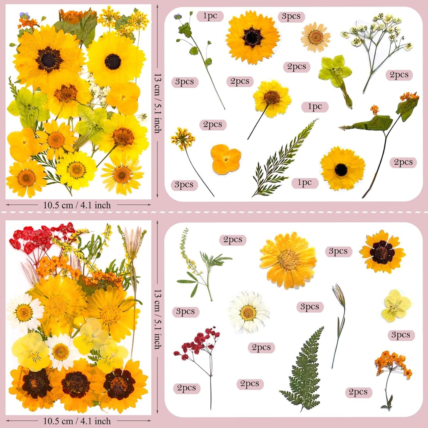 94 Pcs Yellow Pressed Dried Flowers for Resin, Real Natural Bulk Dry Wildflowers Leaves Perfect for Epoxy Molds, DIY Crafts, Home Decor, Soap Candles Jewelry Making