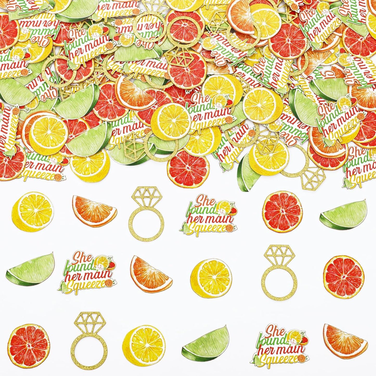 200 Pcs Citrus Themed Bridal Shower Confetti Decor She Found Her Main Squeeze Bridal Shower Decor Tangerine Eucalyptus Scatter Confetti for Lemon Tropical Citrus Bachelorette Wedding Party
