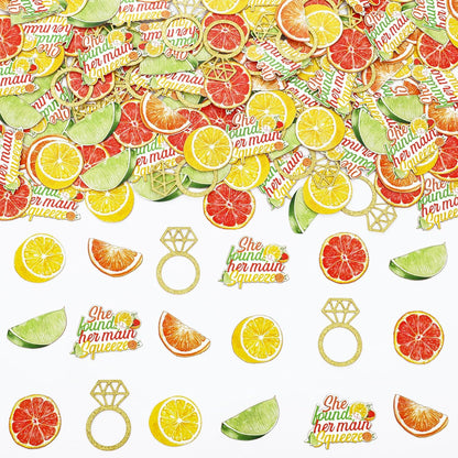 200 Pcs Citrus Themed Bridal Shower Confetti Decor She Found Her Main Squeeze Bridal Shower Decor Tangerine Eucalyptus Scatter Confetti for Lemon Tropical Citrus Bachelorette Wedding Party
