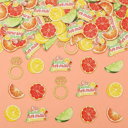 200 Pcs Citrus Themed Bridal Shower Confetti Decor She Found Her Main Squeeze Bridal Shower Decor Tangerine Eucalyptus Scatter Confetti for Lemon Tropical Citrus Bachelorette Wedding Party