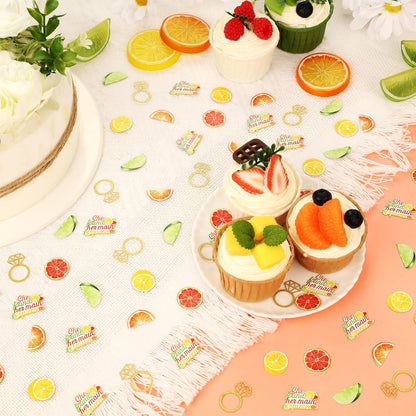 200 Pcs Citrus Themed Bridal Shower Confetti Decor She Found Her Main Squeeze Bridal Shower Decor Tangerine Eucalyptus Scatter Confetti for Lemon Tropical Citrus Bachelorette Wedding Party