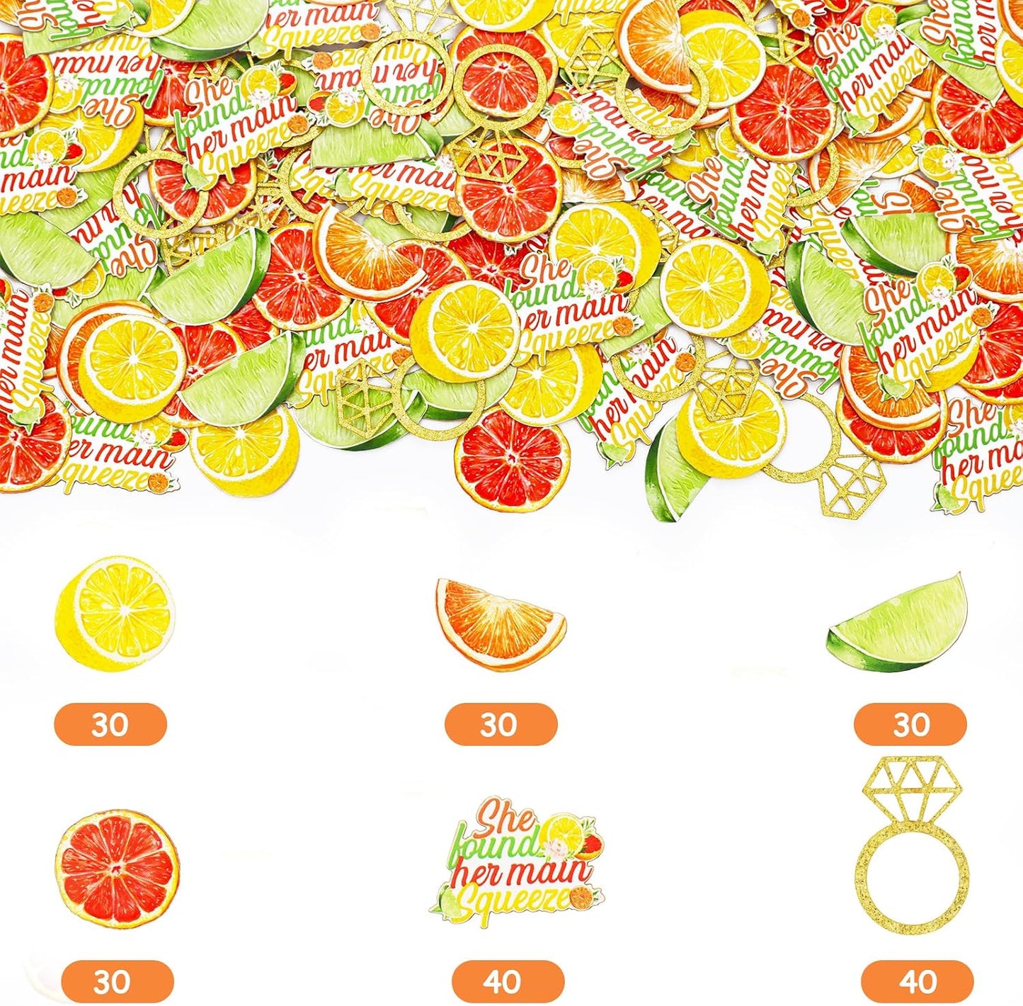 200 Pcs Citrus Themed Bridal Shower Confetti Decor She Found Her Main Squeeze Bridal Shower Decor Tangerine Eucalyptus Scatter Confetti for Lemon Tropical Citrus Bachelorette Wedding Party