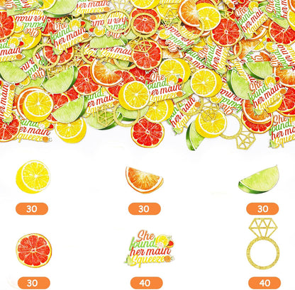200 Pcs Citrus Themed Bridal Shower Confetti Decor She Found Her Main Squeeze Bridal Shower Decor Tangerine Eucalyptus Scatter Confetti for Lemon Tropical Citrus Bachelorette Wedding Party