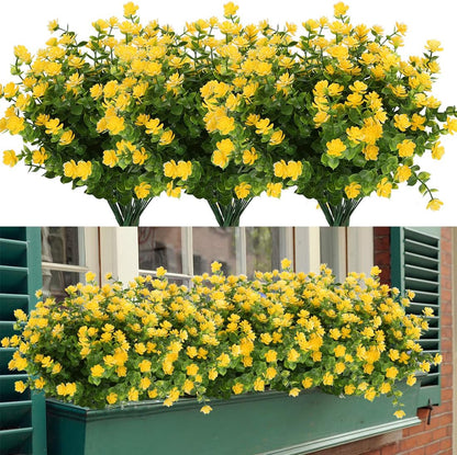 6 Bundles Artificial Flowers, Fake Artificial Greenery UV Resistant No Fade Faux Plastic Plants for Wedding Bridle Bouquet Indoor Outdoor Home Garden Kitchen Office Table Vase (Yellow)