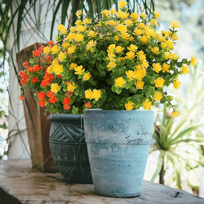 6 Bundles Artificial Flowers, Fake Artificial Greenery UV Resistant No Fade Faux Plastic Plants for Wedding Bridle Bouquet Indoor Outdoor Home Garden Kitchen Office Table Vase (Yellow)