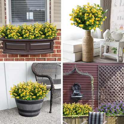 6 Bundles Artificial Flowers, Fake Artificial Greenery UV Resistant No Fade Faux Plastic Plants for Wedding Bridle Bouquet Indoor Outdoor Home Garden Kitchen Office Table Vase (Yellow)