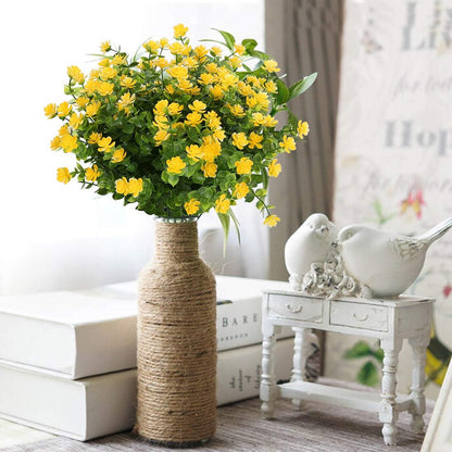 6 Bundles Artificial Flowers, Fake Artificial Greenery UV Resistant No Fade Faux Plastic Plants for Wedding Bridle Bouquet Indoor Outdoor Home Garden Kitchen Office Table Vase (Yellow)