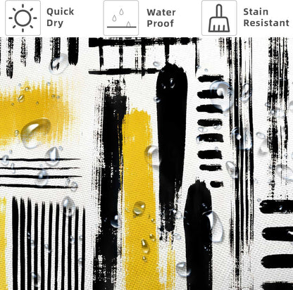 Yellow Abstract Geometric Shower Curtain, Black and Yellow Boho Modern Aesthetic Art Shower Curtains for Bathroom, Oil Painting Neutral Abstract Art Bathroom Decor, with Hooks 72x72 Inch