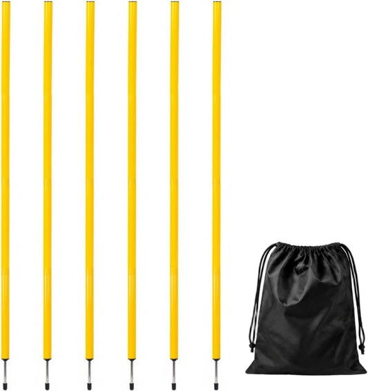 6 Pcs 5FT Adjustable Agility Training Poles for Soccer,Basketball,Football,Dog,Horse Training-Speed and Agility Training Equipment Sports Training Sticks with Stainless Steel Ground Nails