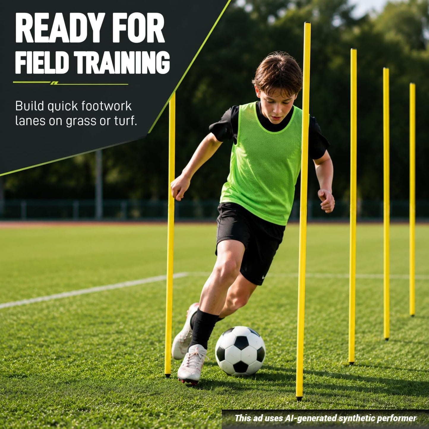 6 Pcs 5FT Adjustable Agility Training Poles for Soccer,Basketball,Football,Dog,Horse Training-Speed and Agility Training Equipment Sports Training Sticks with Stainless Steel Ground Nails