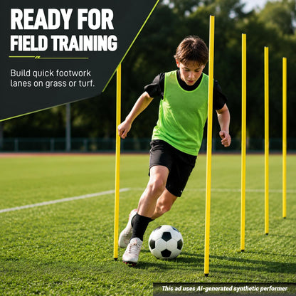 6 Pcs 5FT Adjustable Agility Training Poles for Soccer,Basketball,Football,Dog,Horse Training-Speed and Agility Training Equipment Sports Training Sticks with Stainless Steel Ground Nails