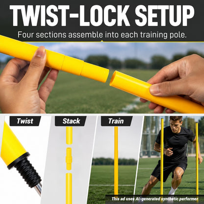 6 Pcs 5FT Adjustable Agility Training Poles for Soccer,Basketball,Football,Dog,Horse Training-Speed and Agility Training Equipment Sports Training Sticks with Stainless Steel Ground Nails