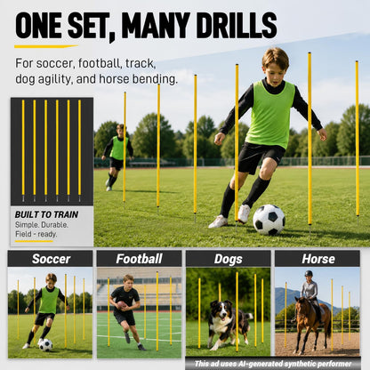 6 Pcs 5FT Adjustable Agility Training Poles for Soccer,Basketball,Football,Dog,Horse Training-Speed and Agility Training Equipment Sports Training Sticks with Stainless Steel Ground Nails
