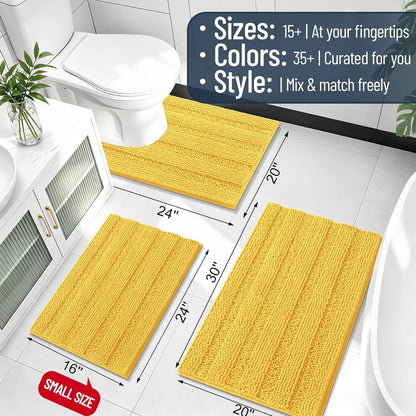 Thick Chenille Toilet Rugs U-Shaped 24x20, Absorbent Bath Mat, Yellow | Soft Striped Contour Bathroom Rugs, Machine Washable, Dry Quickly, Non‑Slip, Modern Home Decor Accessories