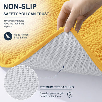 Thick Chenille Toilet Rugs U-Shaped 24x20, Absorbent Bath Mat, Yellow | Soft Striped Contour Bathroom Rugs, Machine Washable, Dry Quickly, Non‑Slip, Modern Home Decor Accessories
