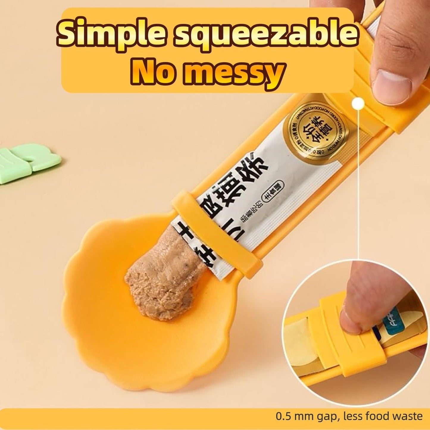 2pcs Cat Strip Feeder, Happy Spoon for Cats, Lickable Squeezable Creamy Treat, Wet Treats Dispenser, Cat Treat Spoon Squeeze, (Beige&Green/Beige&Orange)