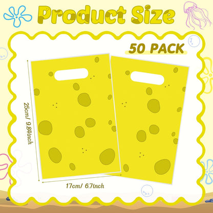 50 PCS Cartoon Yellow Sponge Gift Bags With Handles Plastic Party Favors Goodie Candy Bags for Gift Wrapping Happy Birthday Animated Party Decoration Supplies
