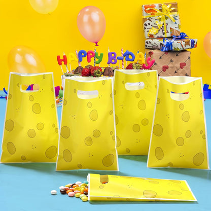 50 PCS Cartoon Yellow Sponge Gift Bags With Handles Plastic Party Favors Goodie Candy Bags for Gift Wrapping Happy Birthday Animated Party Decoration Supplies