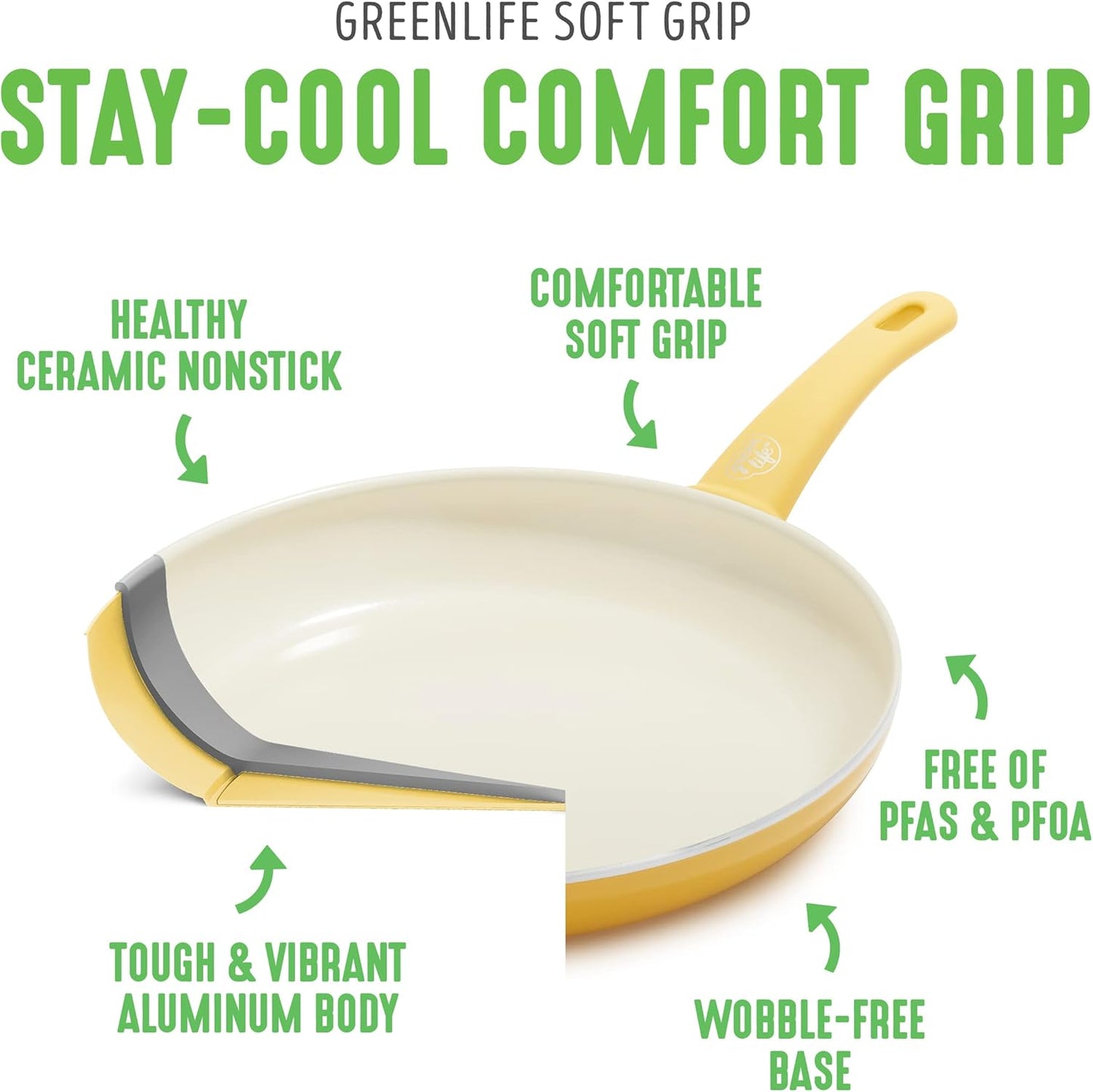 Soft Grip Healthy Ceramic Nonstick, 5QT Saute Pan Jumbo Cooker with Helper Handle and Lid, PFAS-Free, Dishwasher Safe, Yellow
