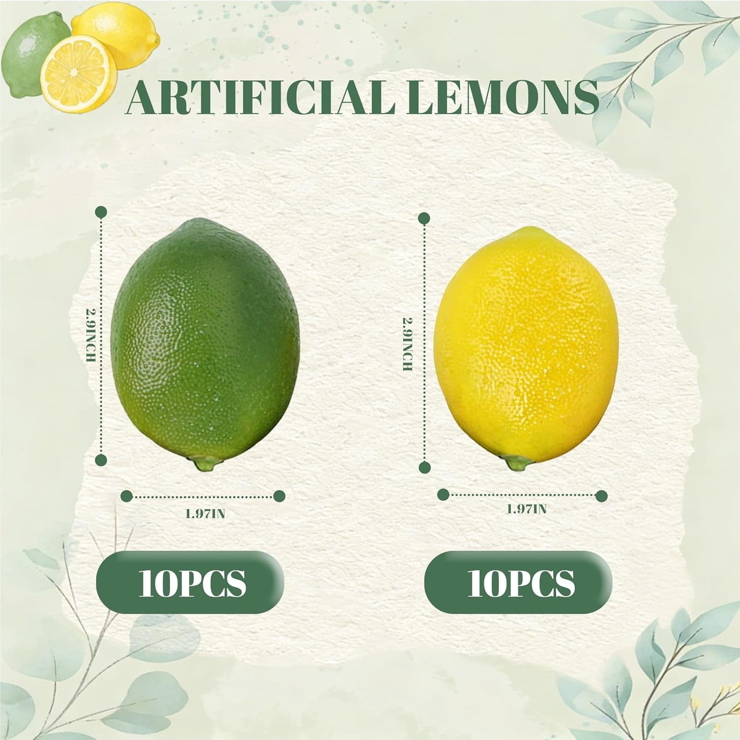 20PCS Fake Lemons, Yellow Green Artificial Lemons, Matte Finish Fruit Decor for Kitchen Fruit Bowl Table Centerpiece & Photography