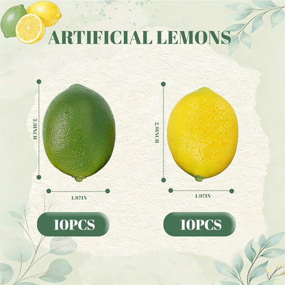 20PCS Fake Lemons, Yellow Green Artificial Lemons, Matte Finish Fruit Decor for Kitchen Fruit Bowl Table Centerpiece & Photography
