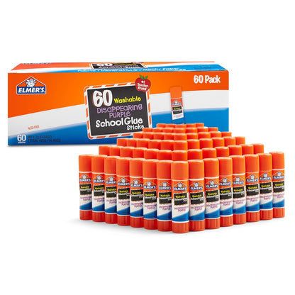 Disappearing Purple School Glue Sticks, Washable, 7 Grams, 60 Count - Back to School Supplies, Classroom Pack, #1 Teacher Brand