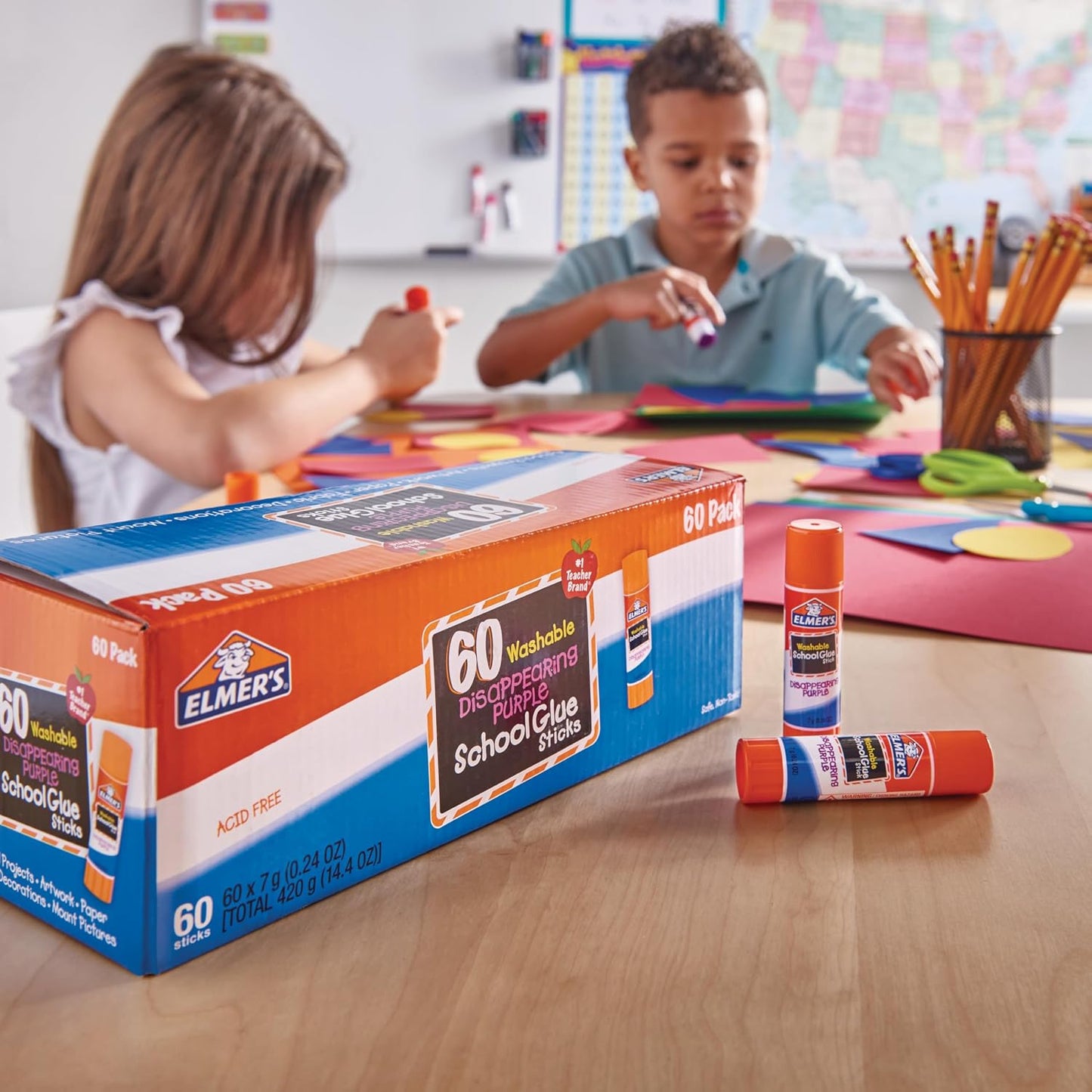 Disappearing Purple School Glue Sticks, Washable, 7 Grams, 60 Count - Back to School Supplies, Classroom Pack, #1 Teacher Brand