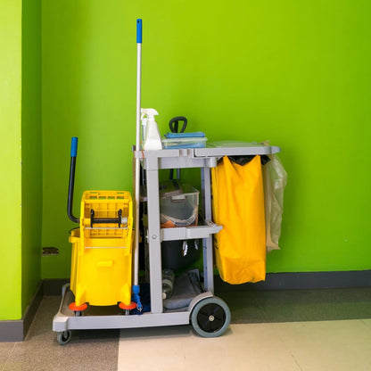 Janitorial Cart Bag Replacement 26.77X15.74X10.23 Inch Large Capacity Cleaning Trolley Bag with 6 Strong Hanging Holes for Housekeeping Cart Use in Hotels and Commercial Spaces