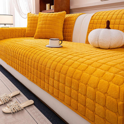 Velvet Couch Cover, Plush Sectional Sofa Cover Washable, Anti Slip Sofa Slipcover for 2-3 Cushion Sofas, Furniture Protector Covers for Pets & Kids(1PC,Mustard Yellow,36"×71")