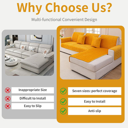 Velvet Couch Cover, Plush Sectional Sofa Cover Washable, Anti Slip Sofa Slipcover for 2-3 Cushion Sofas, Furniture Protector Covers for Pets & Kids(1PC,Mustard Yellow,36"×71")