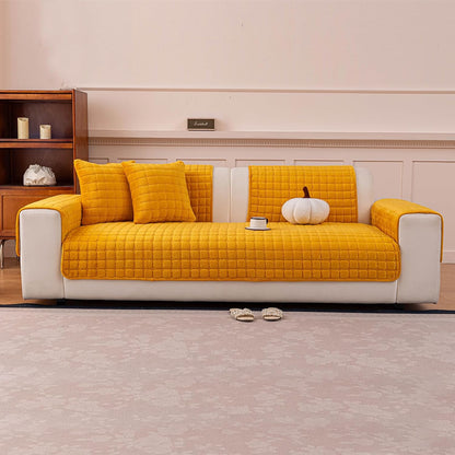 Velvet Couch Cover, Plush Sectional Sofa Cover Washable, Anti Slip Sofa Slipcover for 2-3 Cushion Sofas, Furniture Protector Covers for Pets & Kids(1PC,Mustard Yellow,36"×71")