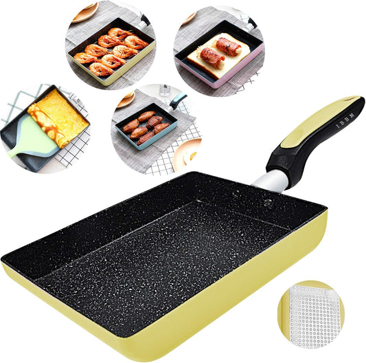 Tamagoyaki Japanese Omelette Pan - Non-stick Coating - Rectangle Mini Frying Pan (Yellow)