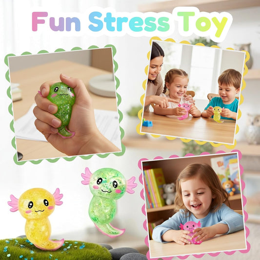 Glitter Axolotls Squishies Toy, Stretchy Axolotls Stress Ball, Soft Squeeze Sensory Fidget Toys for Kids Adults, Cute Easter Basket Stuffers Party Favors Classroom Prizes (Yellow)
