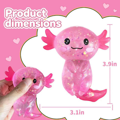 Glitter Axolotls Squishies Toy, Stretchy Axolotls Stress Ball, Soft Squeeze Sensory Fidget Toys for Kids Adults, Cute Easter Basket Stuffers Party Favors Classroom Prizes (Yellow)