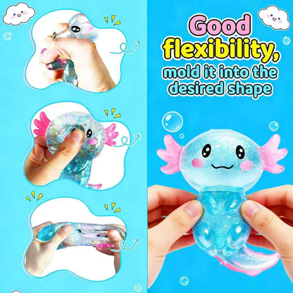 Glitter Axolotls Squishies Toy, Stretchy Axolotls Stress Ball, Soft Squeeze Sensory Fidget Toys for Kids Adults, Cute Easter Basket Stuffers Party Favors Classroom Prizes (Yellow)