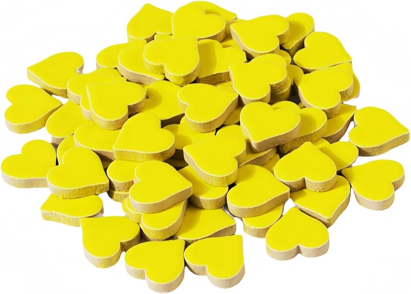Mosaic Tiles Stained Glass, Heart Shape Ceramic Mosaic Making with Handmade for DIY Art Crafts，Home Decorations -About 40Pcs 100G(0.22LB),Yellow